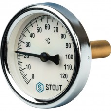SIM-0003-635015 STOUT Термометр биметаллический с погружной гильзой. Корпус Dn 63 мм, гильза 50 мм, резьба с самоуплотнением 1/2", 0...120°С