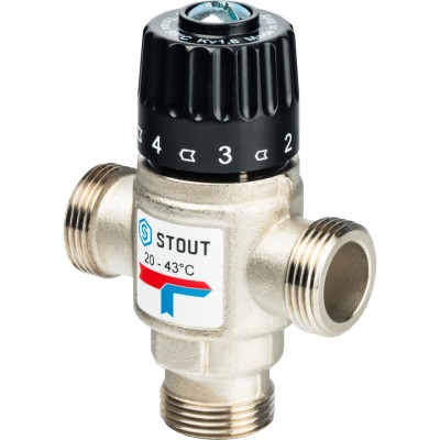 SVM-0020-164320 STOUT  Термостатический смесительный клапан для систем отопления и ГВС 3/4"  НР   20-43°С KV 1,6