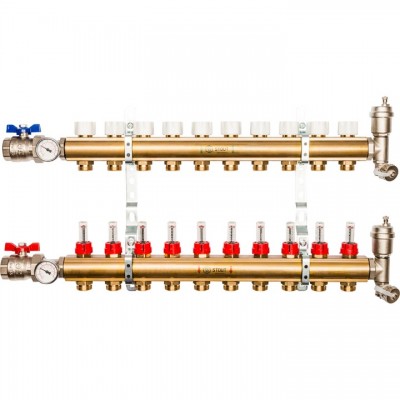 SMB 0473 000010 STOUT  Распределительный коллектор из латуни с расходомерами 10 вых.